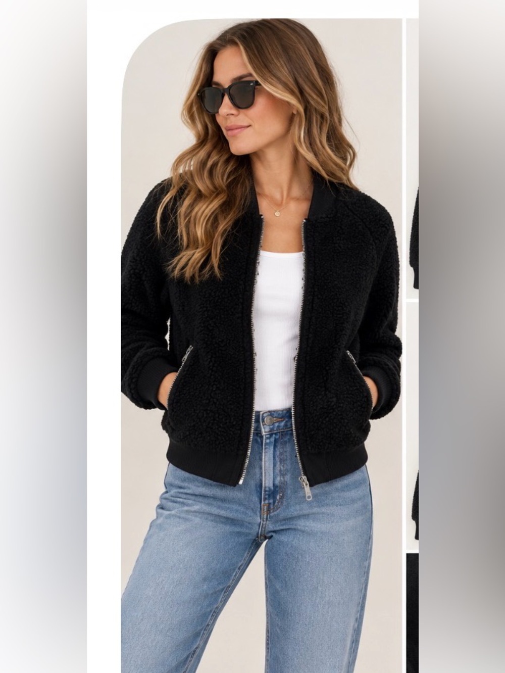American Eagle Black Sherpa Bomber Jacket Size M